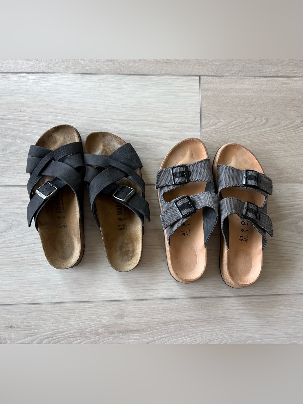 Birkenstock Gray Double-Strap Slide Sandals